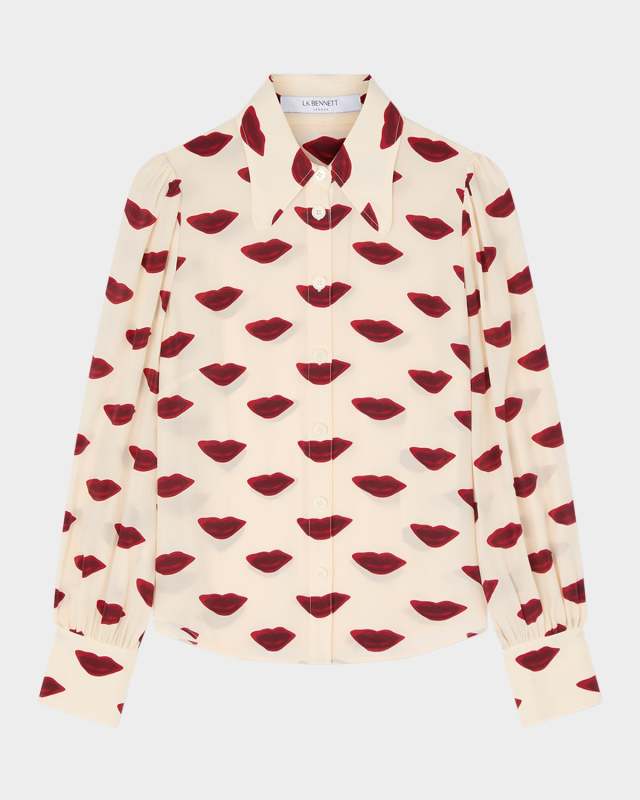 Sonya Lip-Print Silk Blouse
